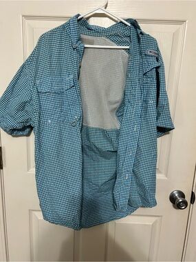 Columbia Teal Blue Gingham Short-Sleeve Shirt Jacket